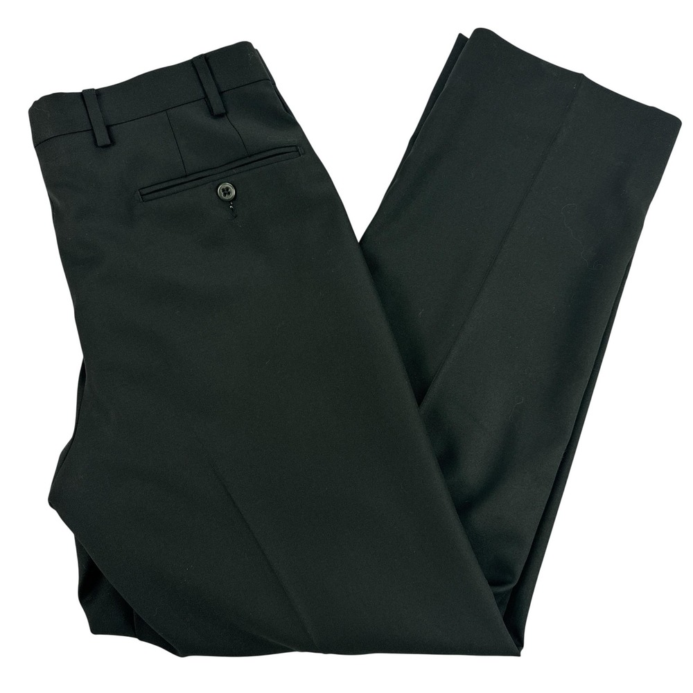Zanella Devon Dress Pants Mens 32x30 Black Wool Flat Front Classic Italy Office